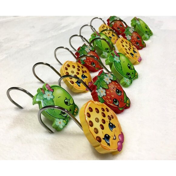 SHOPKINS Kids Shower Curtain Hooks Set of 12 Bath Decor Red Green Yellow - Picture 3 of 6
